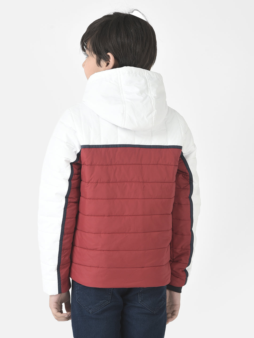  Red Colour-Blocked Hooded Jacket