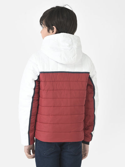 Red Colour-Blocked Hooded Jacket