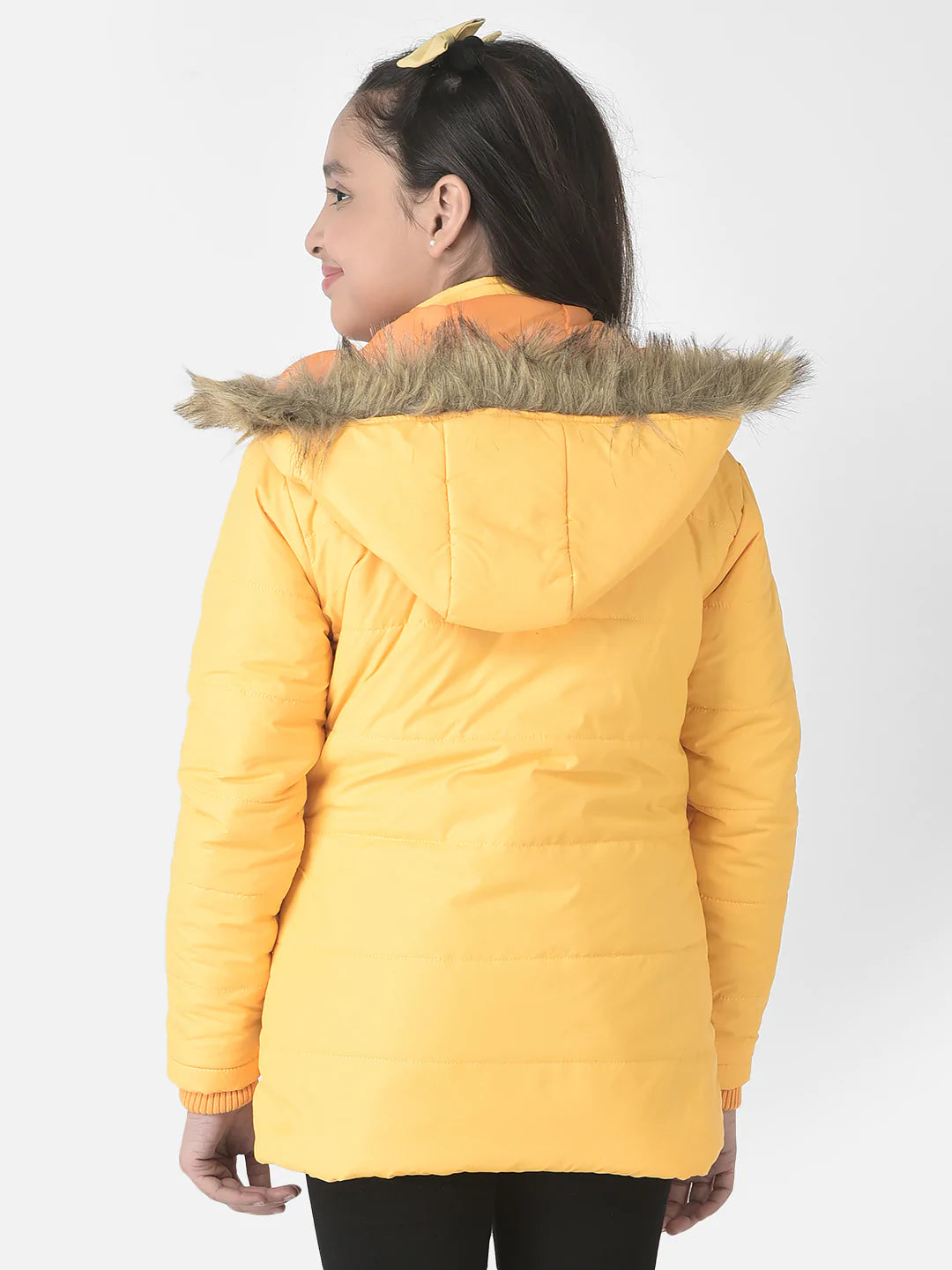  Mustard Fur Detailed Padded Jacket
