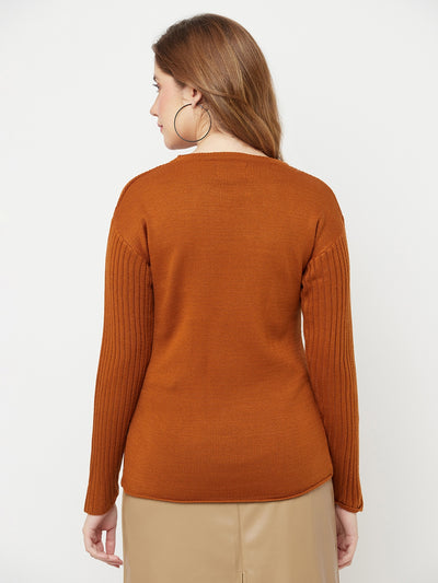 Brown Round Neck Sweater - Women Sweaters