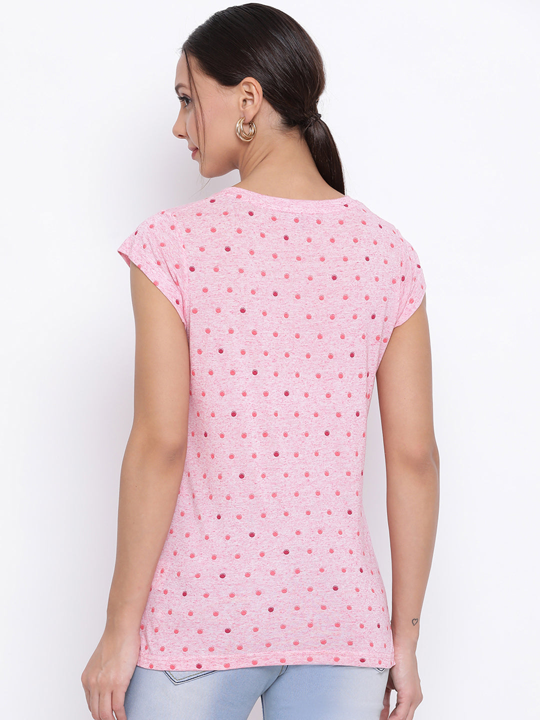 Pink Printed Round Neck T-Shirt - Women T-Shirts