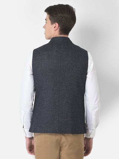  Blue Textured Waistcoat