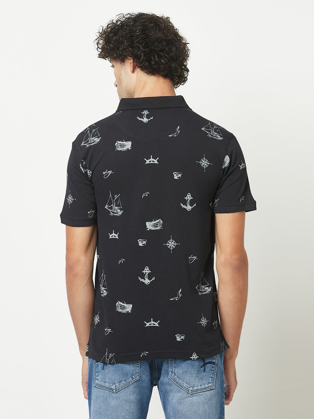  Navy Blue Graphic Polo T-Shirt