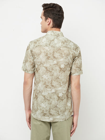 Olive Floral Printed Linen Shirt - Men Shirts