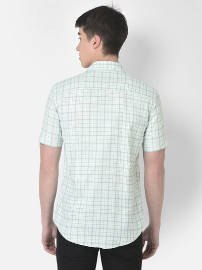  Mint Green Half-Sleeved Checkered Shirt 