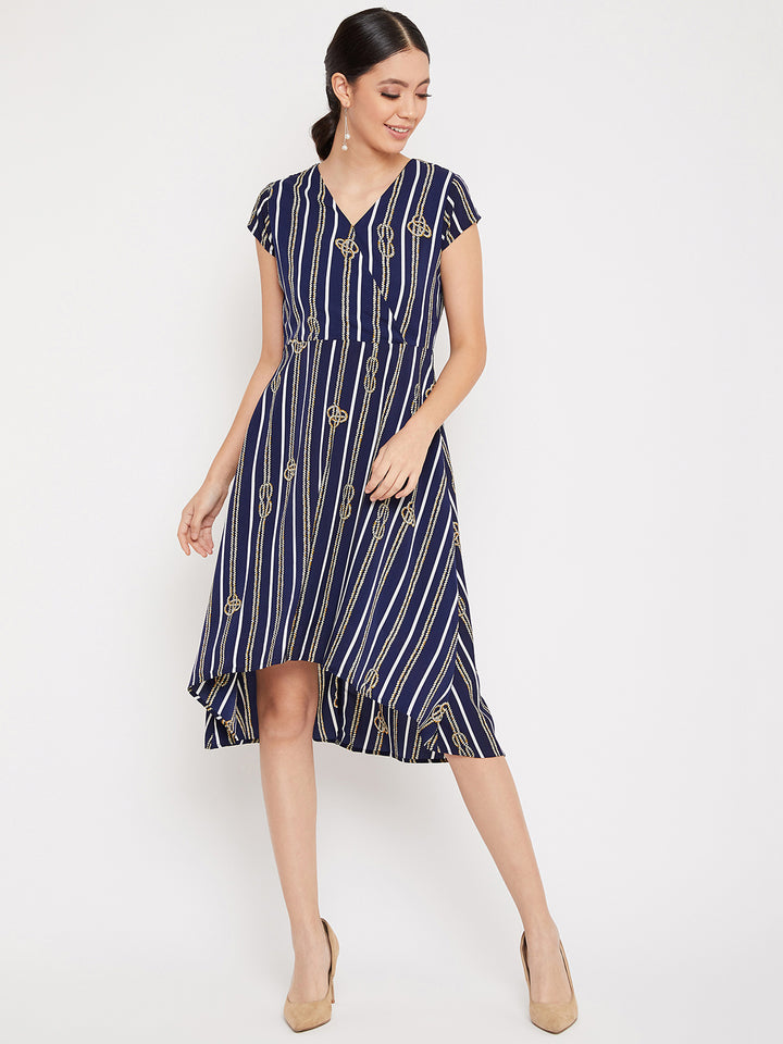 Navy Blue Asymmetric Dress - Women Dresses