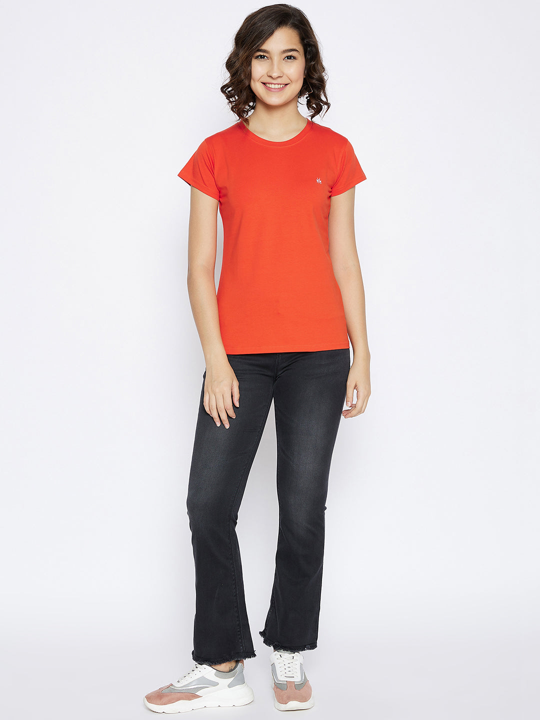 Orange Round Neck T-shirt - Women T-Shirts