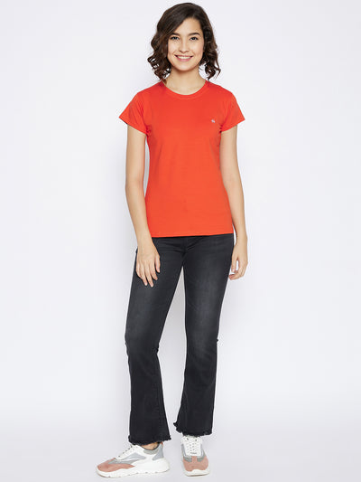 Orange Round Neck T-shirt - Women T-Shirts