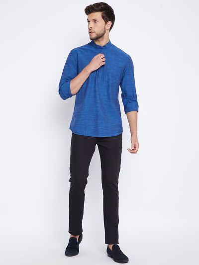 Blue Mandarin Kurta - Men Kurtas