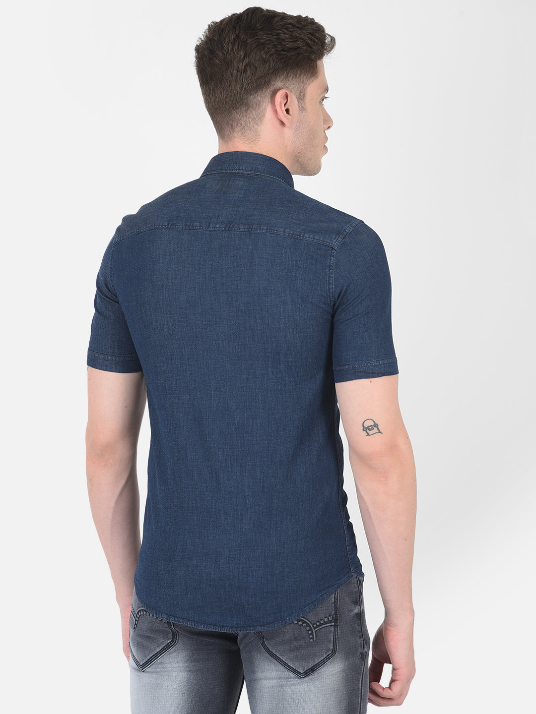 Navy Blue Denim Shirt - Men Shirts