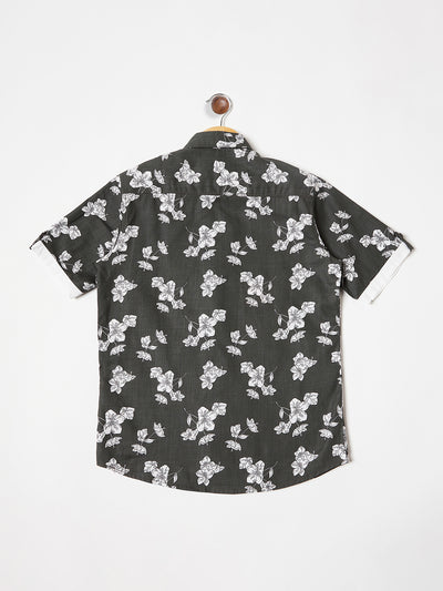 Olive Floral Shirt - Boys Shirts