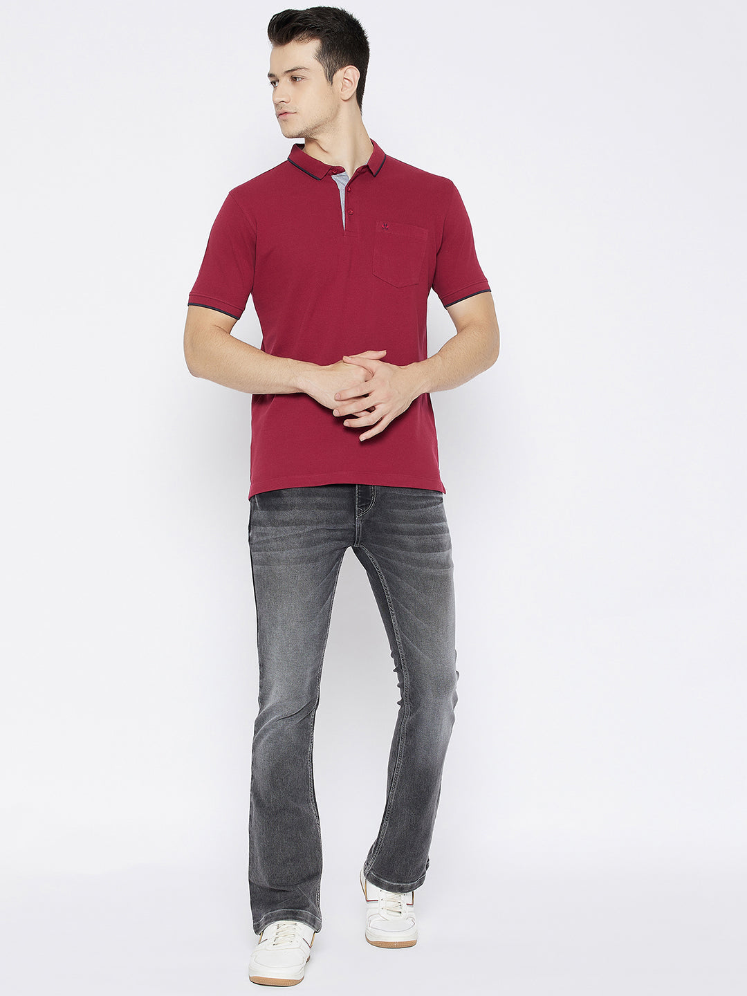 Maroon Polo Neck T-shirt - Men T-Shirts