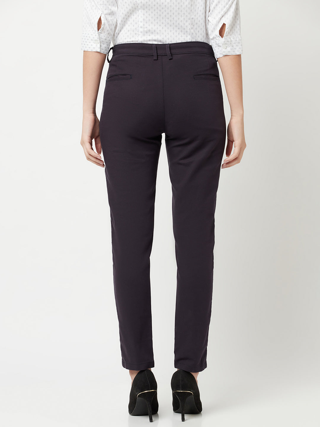 Navy Blue Slim Trousers-Women Trousers-Crimsoune Club