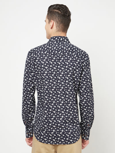 Navy Blue Floral Printed Shirt - Men Shirts