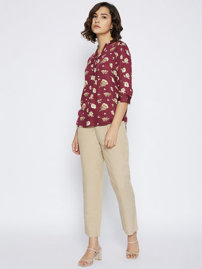 Maroon Floral Printed Top - Women Tops