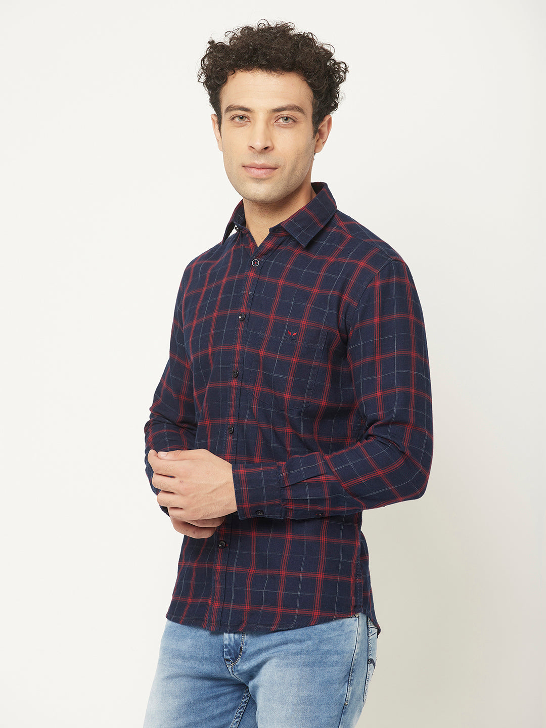 Navy Blue and Red Checkered Shirt