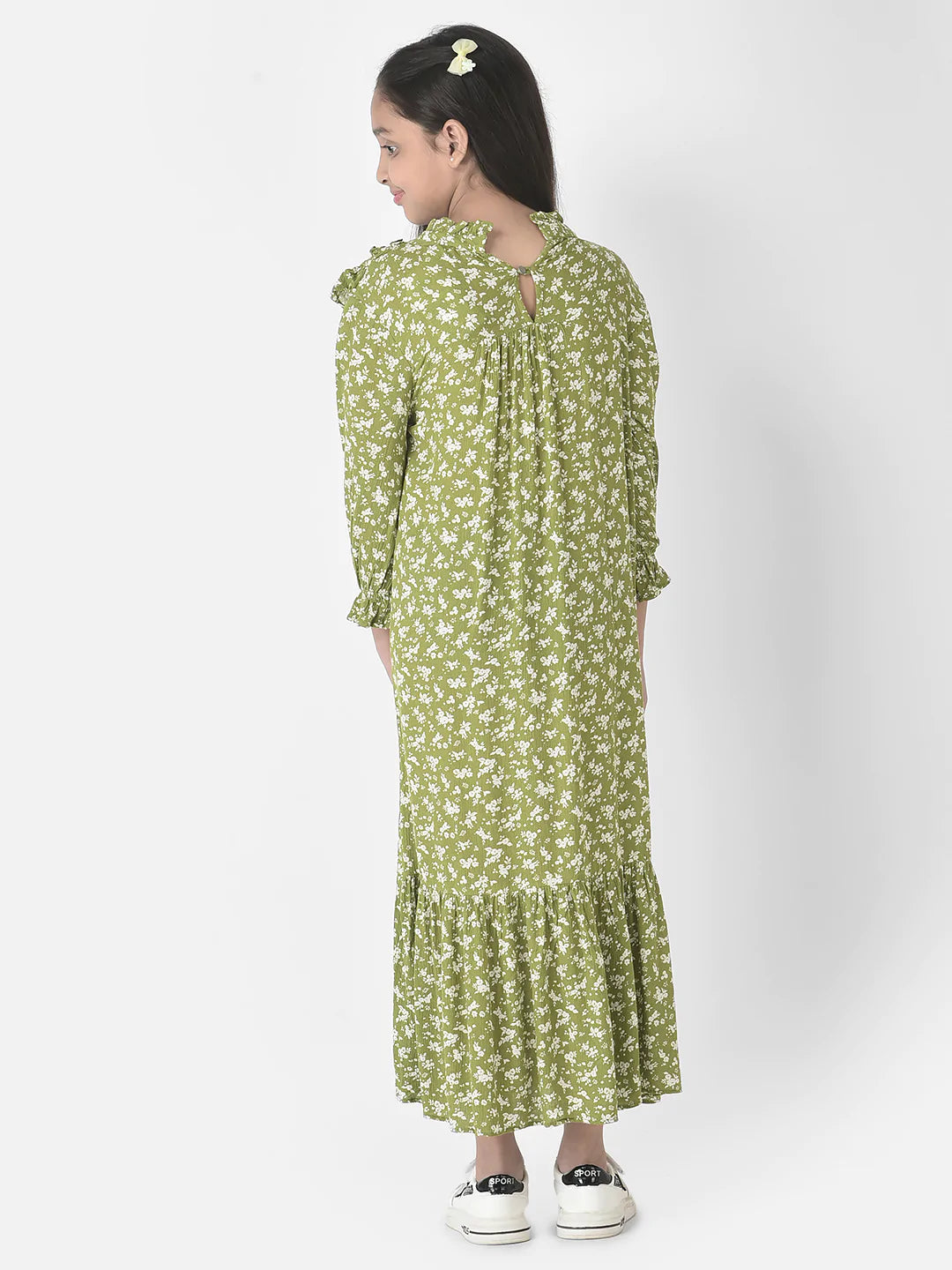  Green Floral Ruffles Dress