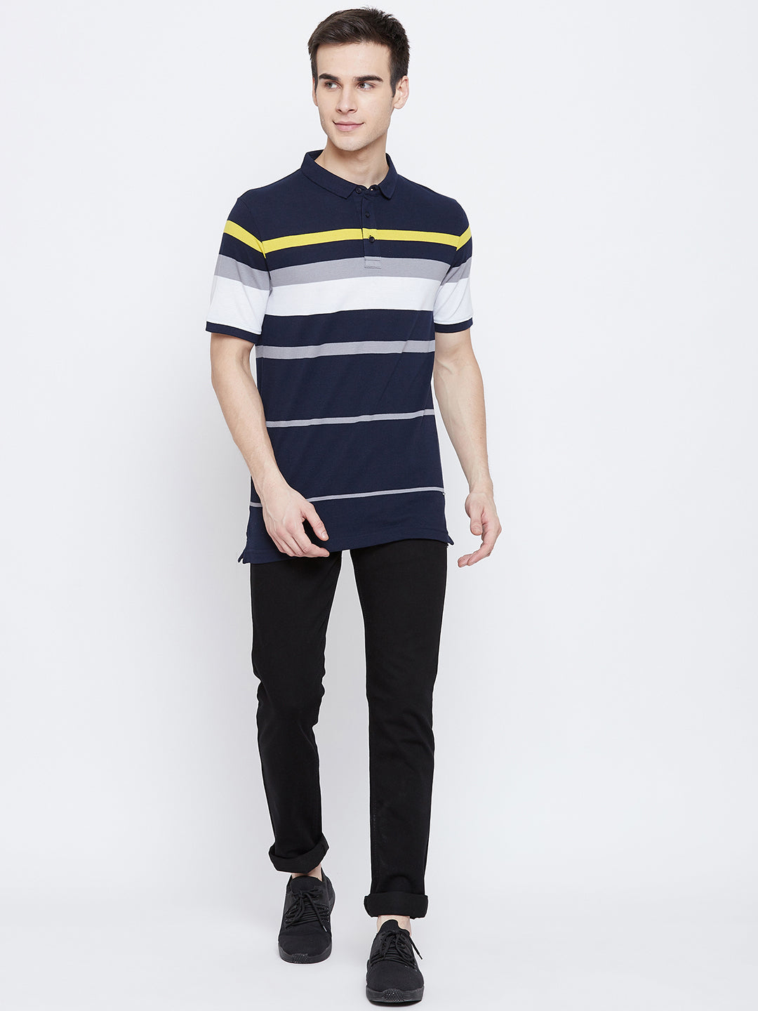 Navy Blue Colorblocked Polo Neck T-Shirt - Men T-Shirts