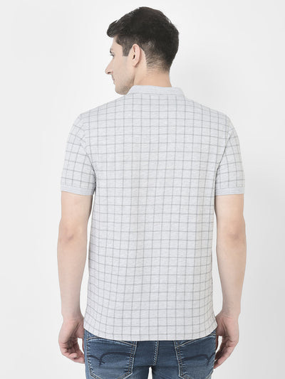  Grey Melange Checked Polo T-Shirt