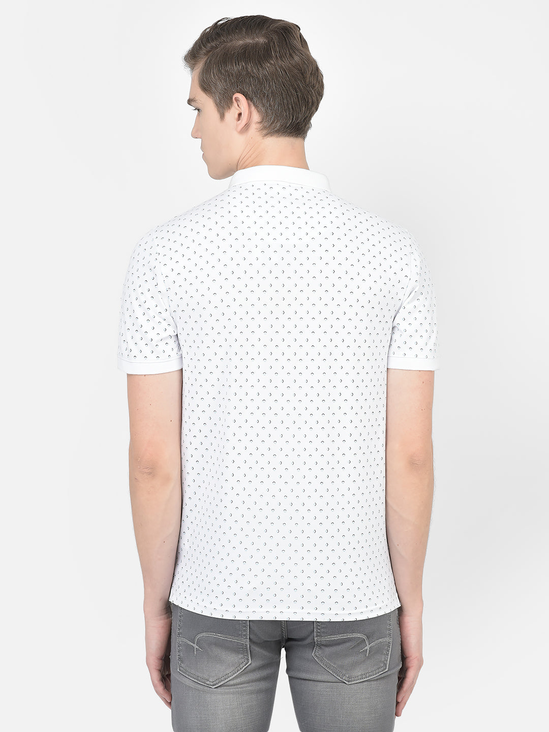  White Geometric Print Polo T-Shirt 
