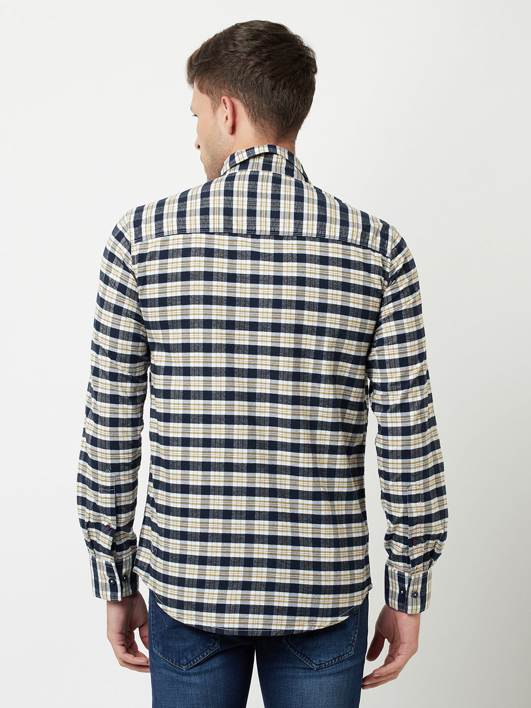Navy Blue Tartan Checked Shirt-Men Shirts-Crimsoune Club