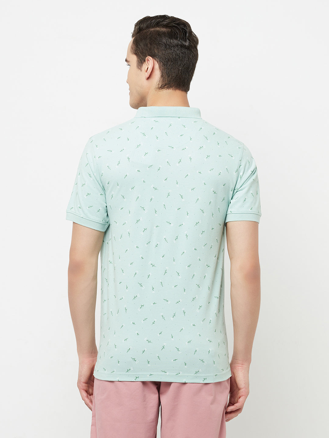 Blue Floral Printed Polo T-Shirt - Men T-Shirts