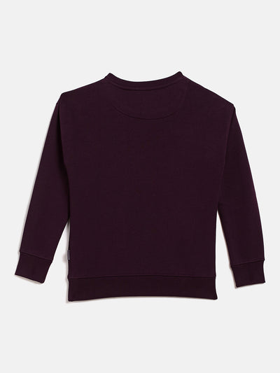 Purple Embellished Round Neck Sweatshirt - Girls Sweatshirts