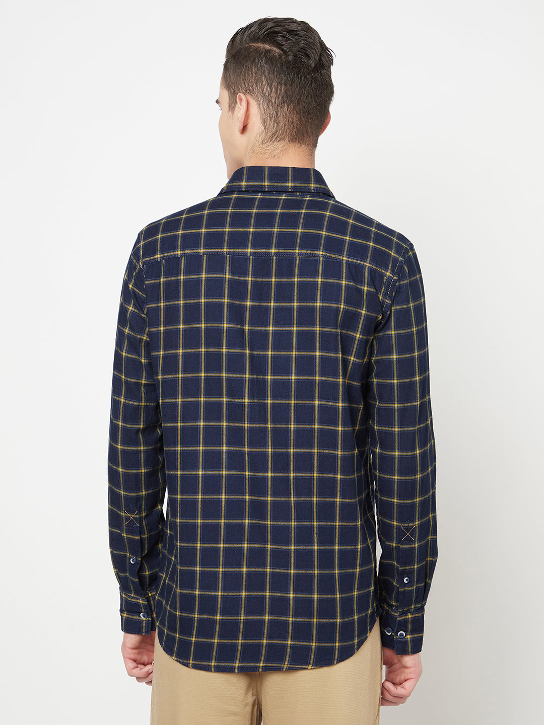 Navy Blue Checked Shirt - Men Shirts