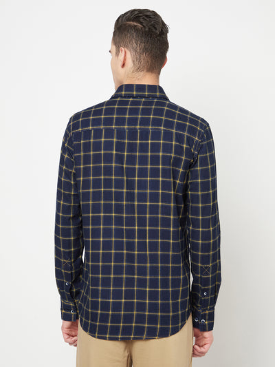 Navy Blue Checked Shirt - Men Shirts