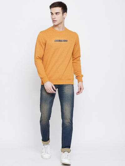 Mustard Printed Round Neck Sweatshirt - Men Sweatshirts