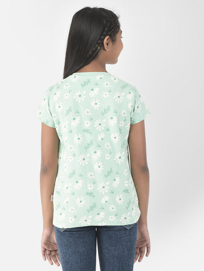  Mint Green Cinched Floral T-Shirt