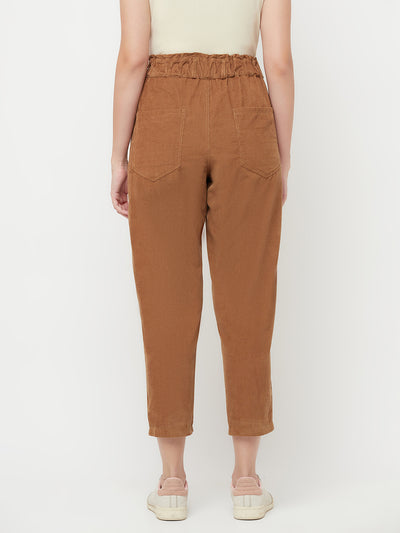 Brown Cropped Trousers - Women Trousers