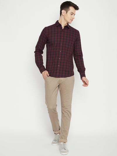 Maroon Checked Slim Fit shirt - Men Shirts