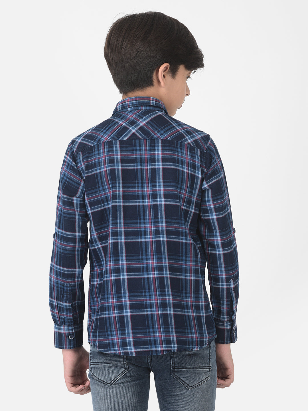 Navy Blue Multi Pockets Checked Shirt - Boys Shirts