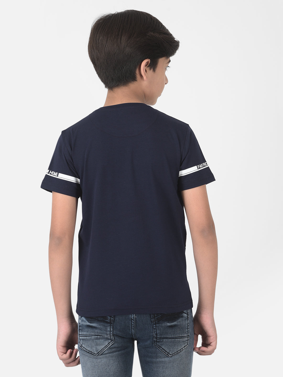 Navy Blue Printed Round Neck T-shirt - Boys T-Shirts