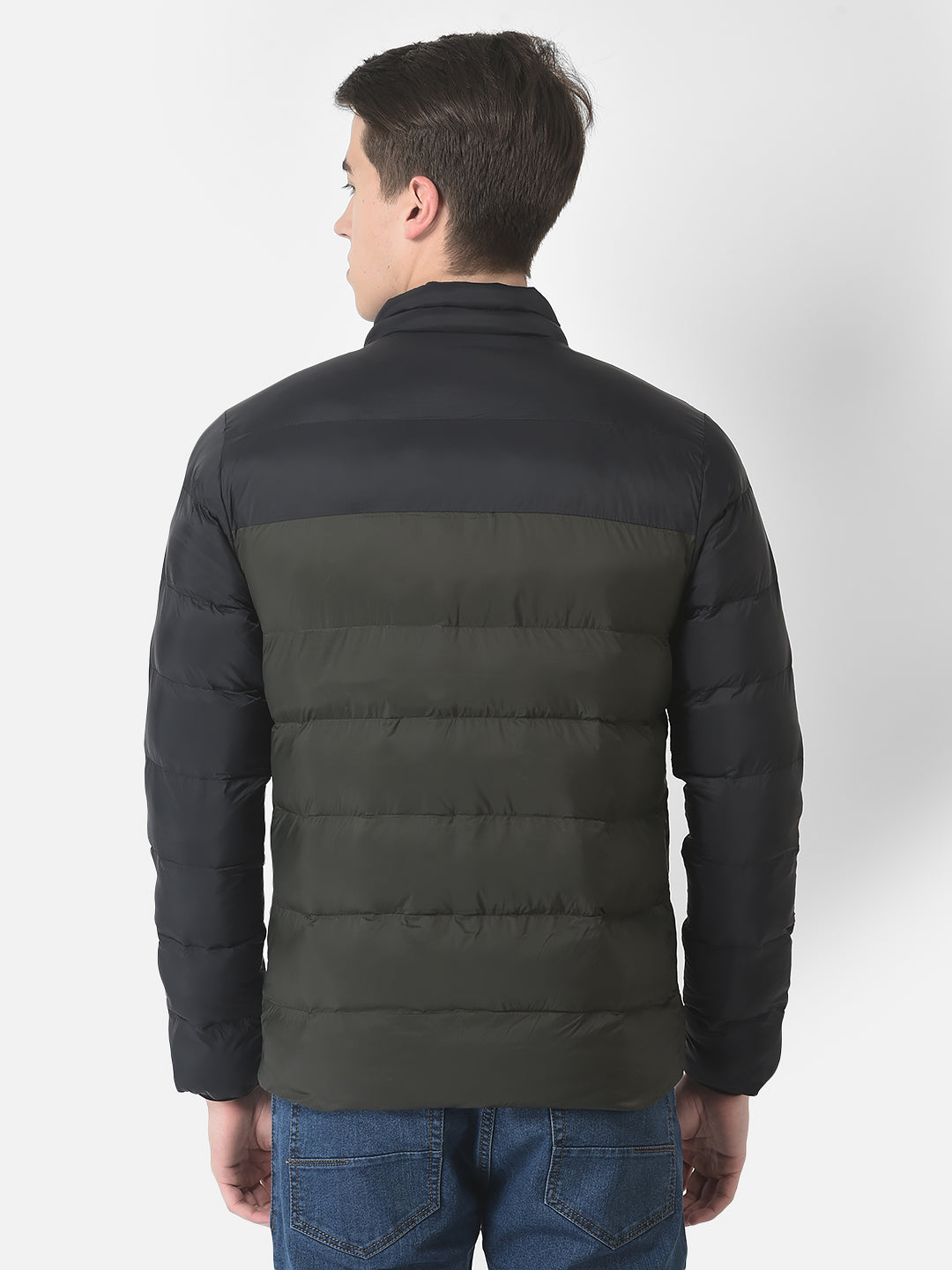  Blue Colour-Blocked Padded Jacket