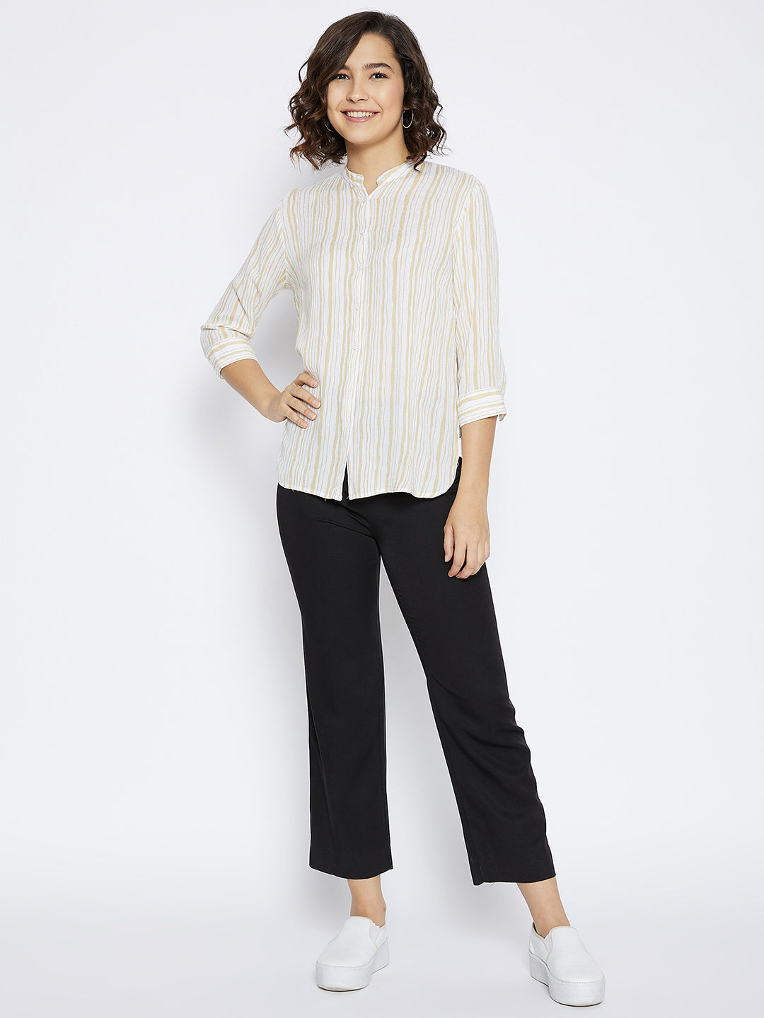 Beige Striped Slim Fit shirt - Women Shirts