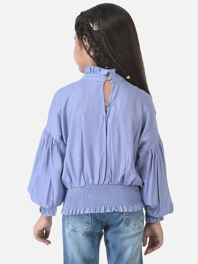  Violet Peplum Top with Bishop Sleeves