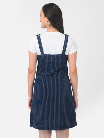 Blue Striped Pinafore Dress - Women Dresses