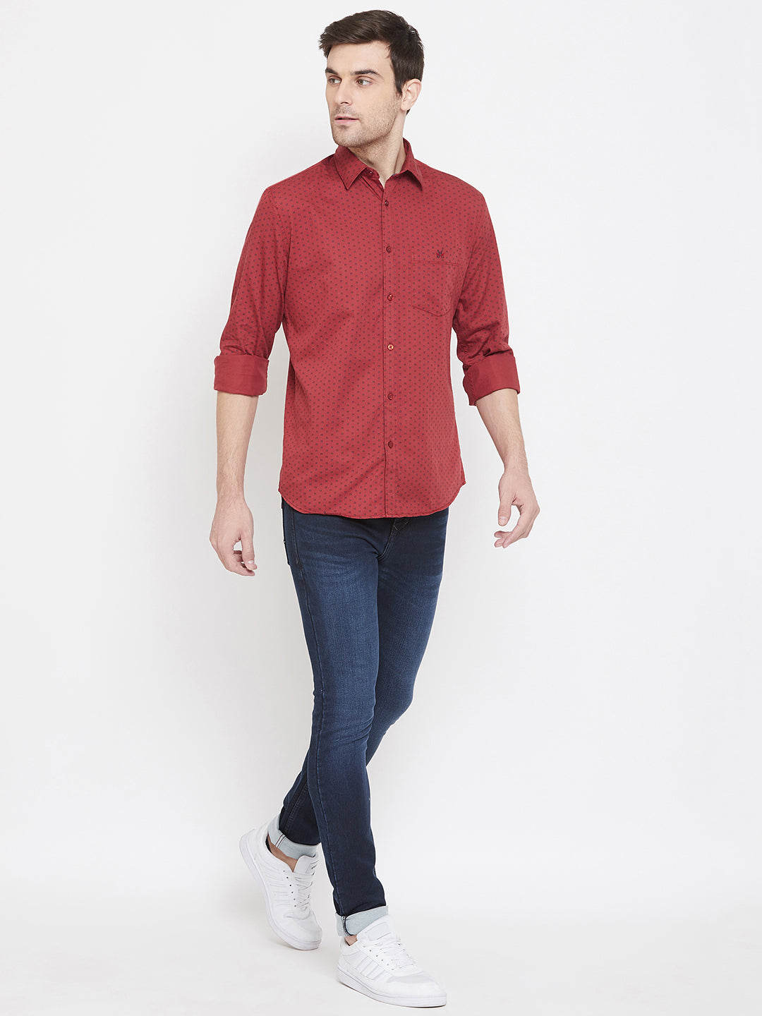 Red Printed Button up Shirt - Men Shirts