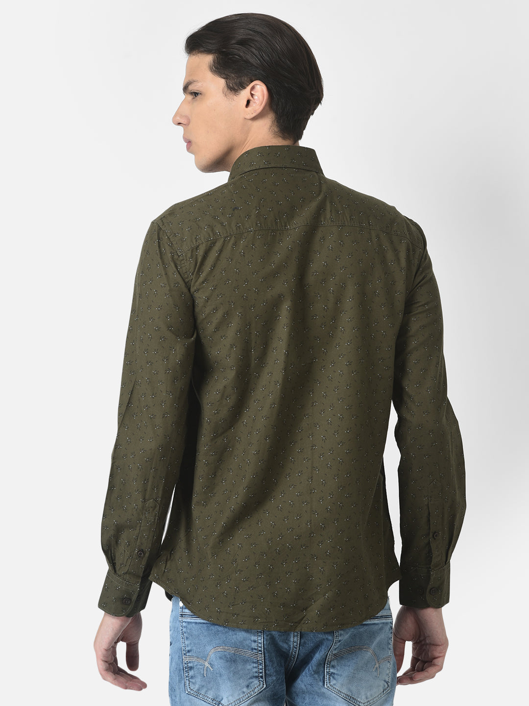 Floral Print Olive Green Shirt