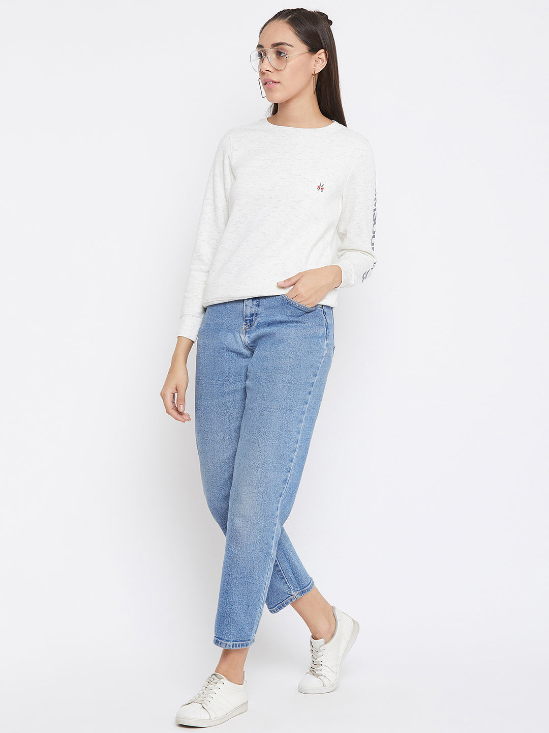 White Round Neck Sweatshirt - Women Sweatshirts