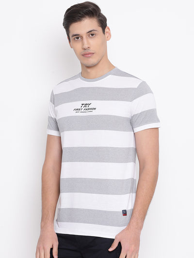 Grey Striped Round Neck T-Shirt - Men T-Shirts