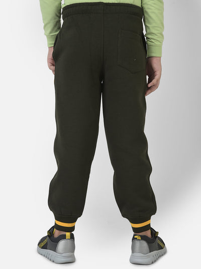 Olive Green Joggers with Contrast Logo Embellishment 