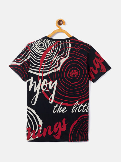 Black Printed Round Neck T-Shirt - Boys T-Shirts