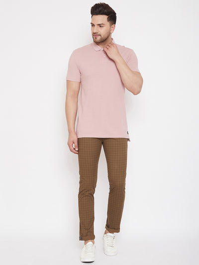 Brown Slim Fit Checked Trousers - Men Trousers