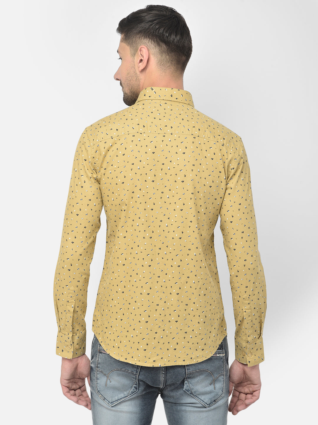 Beige Printed Spread Collar Shirt - Men Shirts