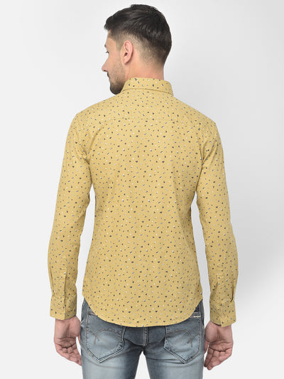 Beige Printed Spread Collar Shirt - Men Shirts