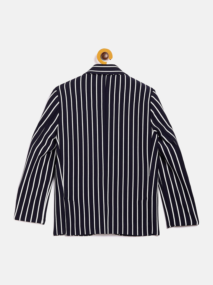 Navy Blue Striped Notched Lapel Blazer-Boys Blazer-Crimsoune Club