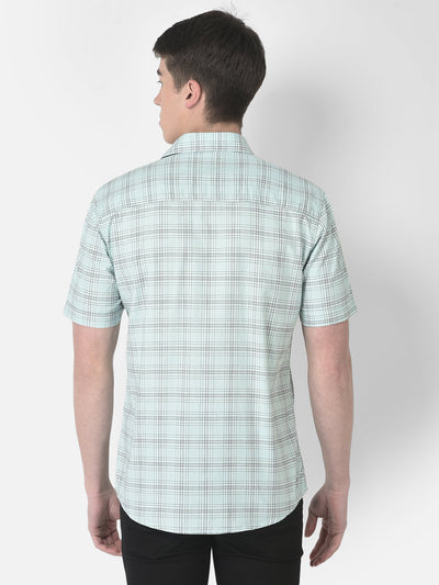  Pale Green Half-Sleeved Checkered Shirt 